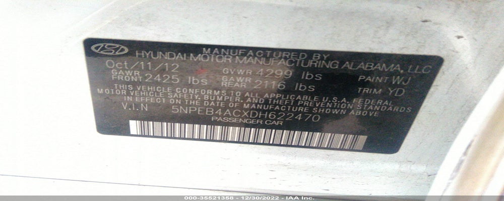 5NPEB4ACXDH622470 2013 HYUNDAI SONATA photo no. 9