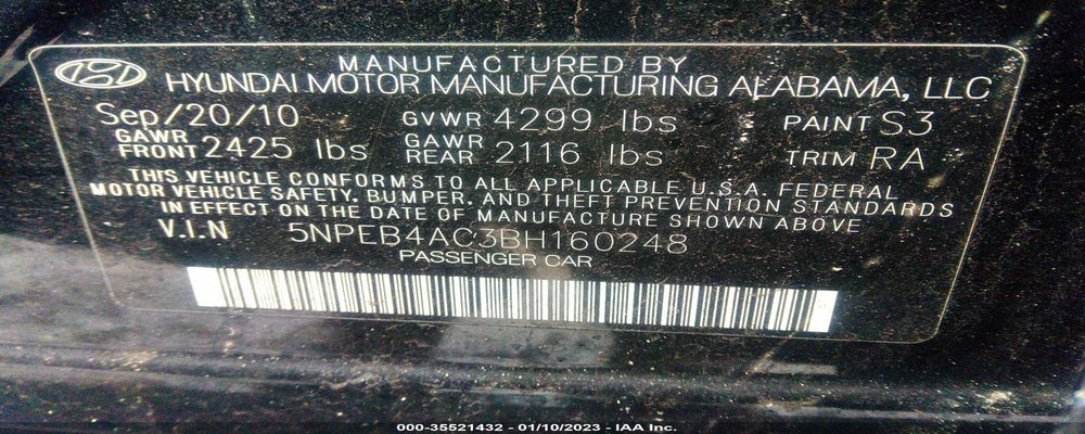 5NPEB4AC3BH160248 2011 HYUNDAI SONATA photo no. 9