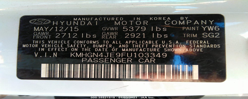 KMHGN4JE9FU103349 2015 HYUNDAI GENESIS photo no. 9