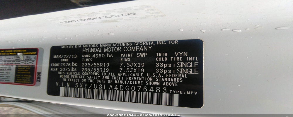 5XYZU3LA4DG076483 2013 HYUNDAI SANTA FE photo no. 9