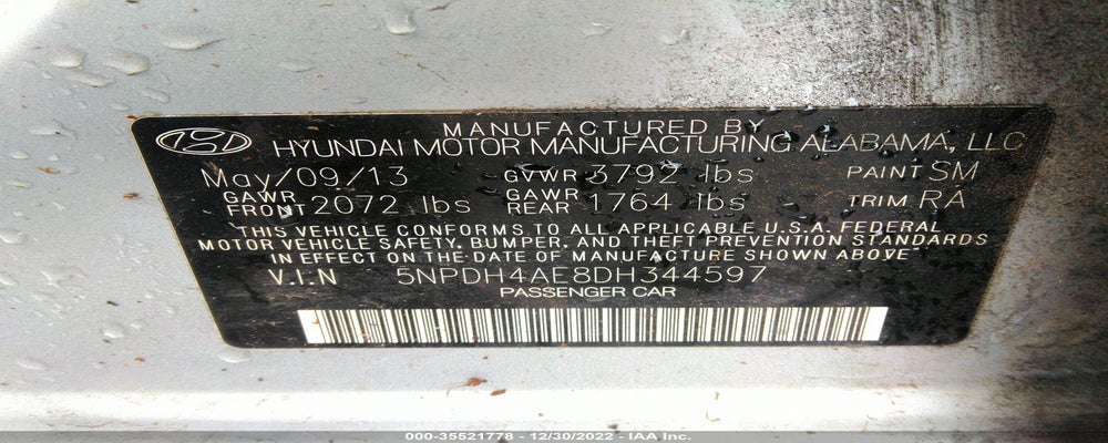 5NPDH4AE8DH344597 2013 HYUNDAI ELANTRA photo no. 9