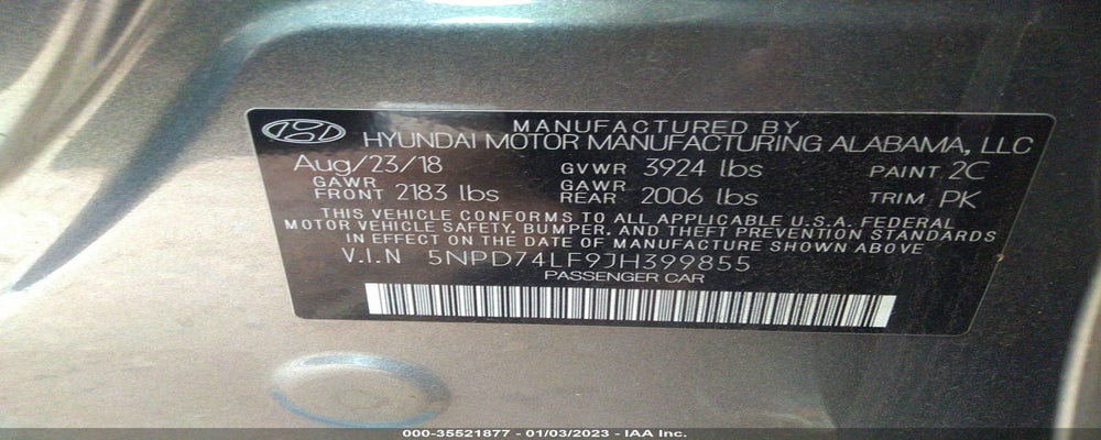 5NPD74LF9JH399855 2018 HYUNDAI ELANTRA photo no. 9