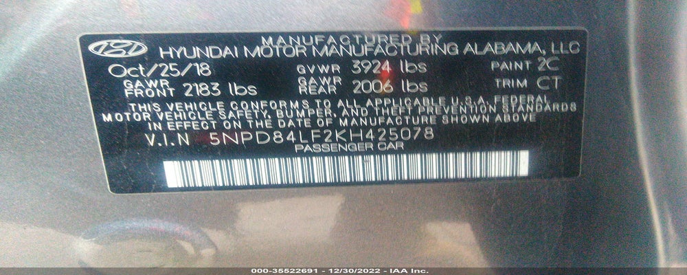 5NPD84LF2KH425078 2019 HYUNDAI ELANTRA photo no. 9
