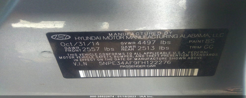 5NPE34AF9FH122276 2015 HYUNDAI SONATA photo no. 9