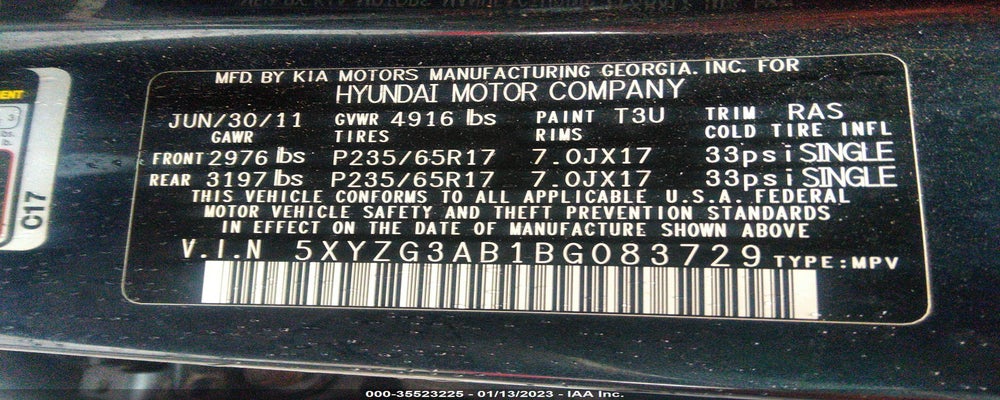 5XYZG3AB1BG083729 2011 HYUNDAI SANTA FE photo no. 9