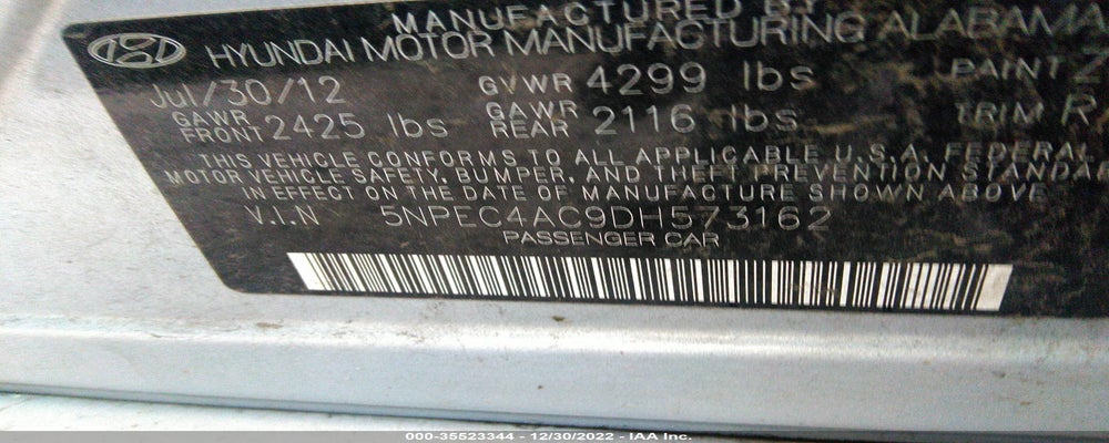5NPEC4AC9DH573162 2013 HYUNDAI SONATA photo no. 9