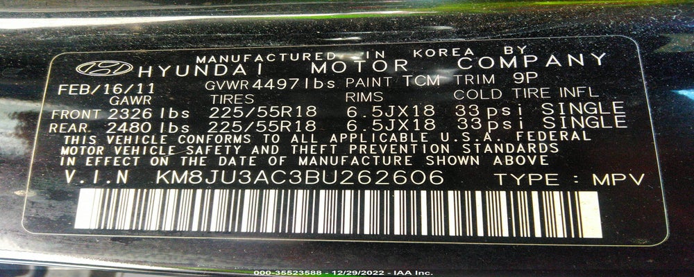 KM8JU3AC3BU262606 2011 HYUNDAI TUCSON photo no. 9