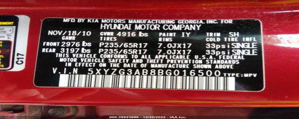 5XYZG3AB8BG016500 2011 HYUNDAI SANTA FE photo no. 9