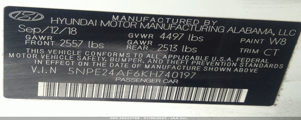 5NPE24AF6KH740197 2019 HYUNDAI SONATA photo no. 9