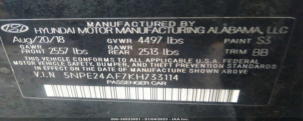 5NPE24AF7KH733114 2019 HYUNDAI SONATA photo no. 9