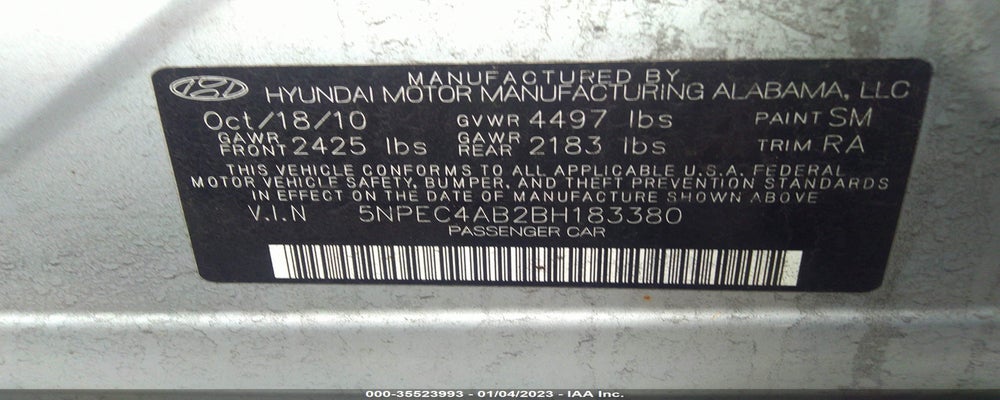 5NPEC4AB2BH183380 2011 HYUNDAI SONATA photo no. 9