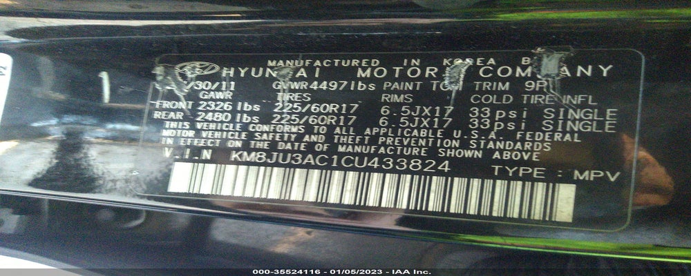 KM8JU3AC1CU433824 2012 HYUNDAI TUCSON photo no. 9
