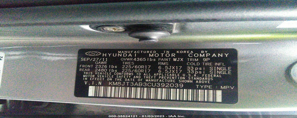 KM8JT3AB3CU392039 2012 HYUNDAI TUCSON photo no. 9