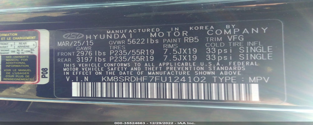 KM8SRDHF7FU124102 2015 HYUNDAI SANTA FE photo no. 9