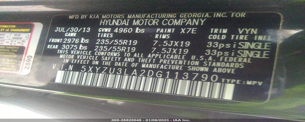 5XYZU3LA2DG113790 2013 HYUNDAI SANTA FE photo no. 9