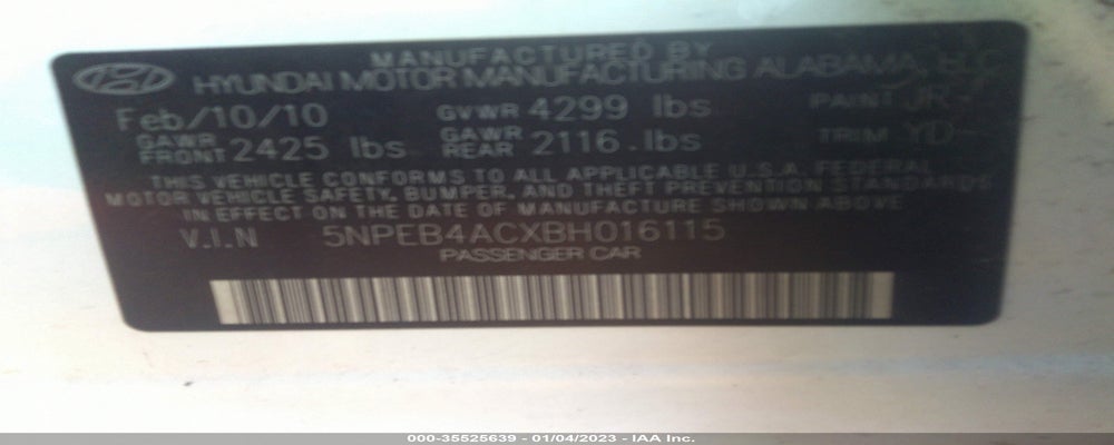 5NPEB4ACXBH016115 2011 HYUNDAI SONATA photo no. 9
