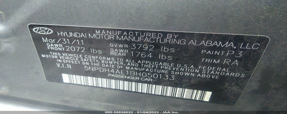 5NPDH4AE1BH050133 2011 HYUNDAI ELANTRA photo no. 9