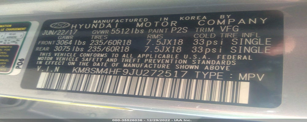 KM8SM4HF9JU272517 2018 HYUNDAI SANTA FE photo no. 9