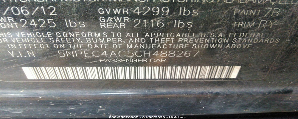 5NPEC4AC5CH488267 2012 HYUNDAI SONATA photo no. 9