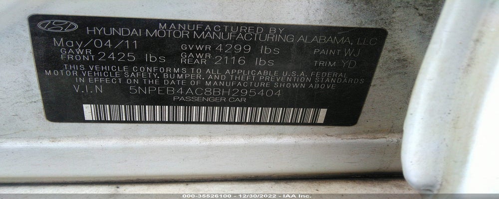 5NPEB4AC8BH295404 2011 HYUNDAI SONATA photo no. 9