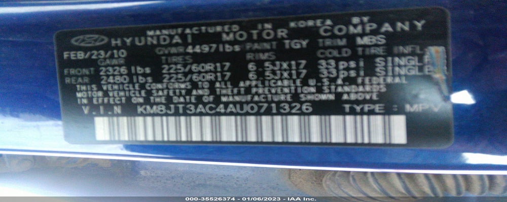 KM8JT3AC4AU071326 2010 HYUNDAI TUCSON photo no. 9