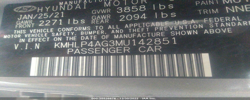 KMHLP4AG3MU142851 2021 HYUNDAI ELANTRA photo no. 9