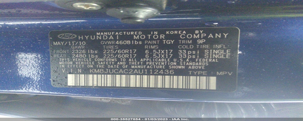 KM8JUCAC2AU112436 2010 HYUNDAI TUCSON photo no. 9