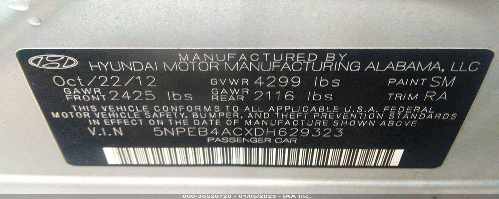 5NPEB4ACXDH629323 2013 HYUNDAI SONATA photo no. 9