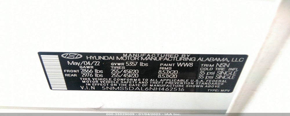 5NMS5DAL6NH462516 2022 HYUNDAI SANTA FE photo no. 9