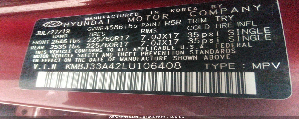 KM8J33A42LU106408 2020 HYUNDAI TUCSON photo no. 9