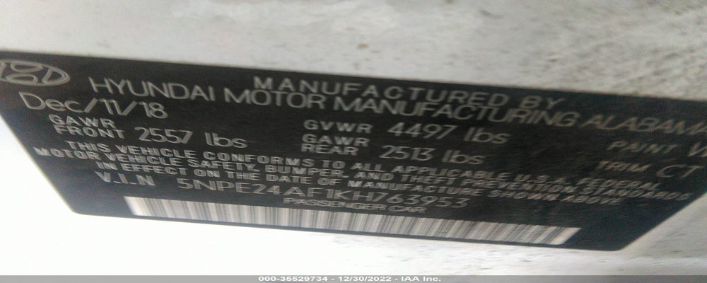 5NPE24AF1KH763953 2019 HYUNDAI SONATA photo no. 9