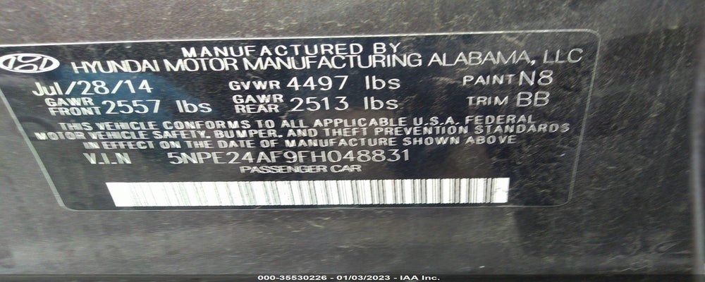 5NPE24AF9FH048831 2015 HYUNDAI SONATA photo no. 9