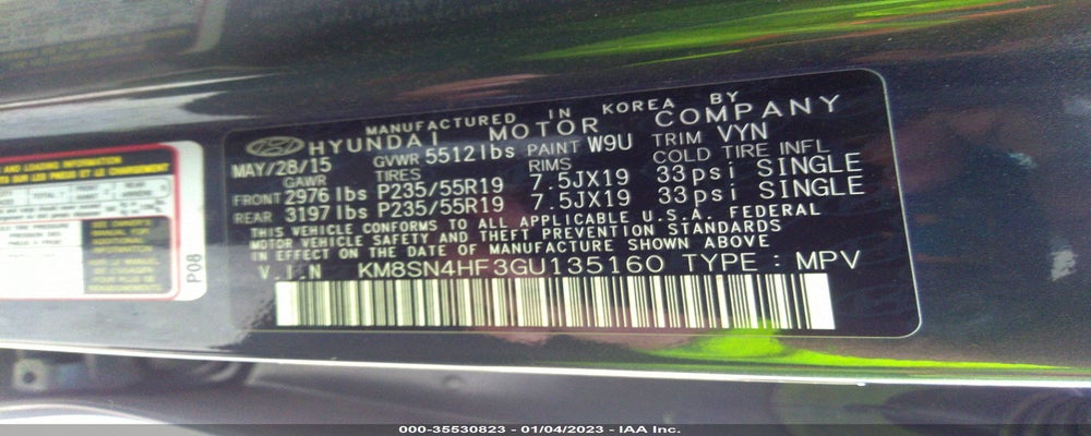 KM8SN4HF3GU135160 2016 HYUNDAI SANTA FE photo no. 9