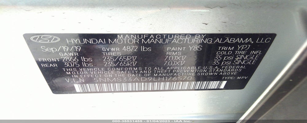 5NMS33AD9LH176570 2020 HYUNDAI SANTA FE photo no. 9