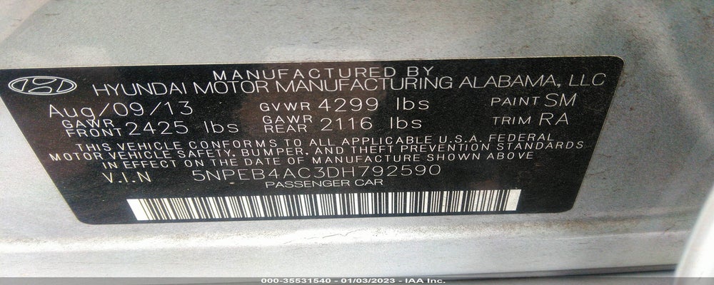 5NPEB4AC3DH792590 2013 HYUNDAI SONATA photo no. 9