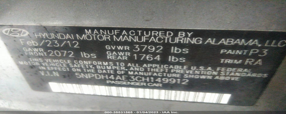 5NPDH4AE3CH149912 2012 HYUNDAI ELANTRA photo no. 9