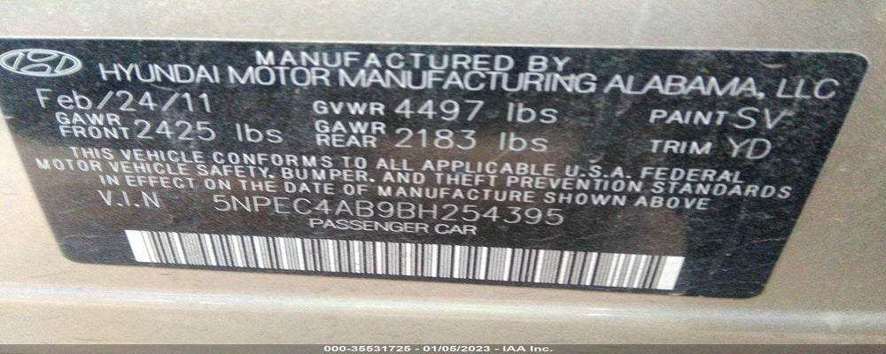 5NPEC4AB9BH254395 2011 HYUNDAI SONATA photo no. 9