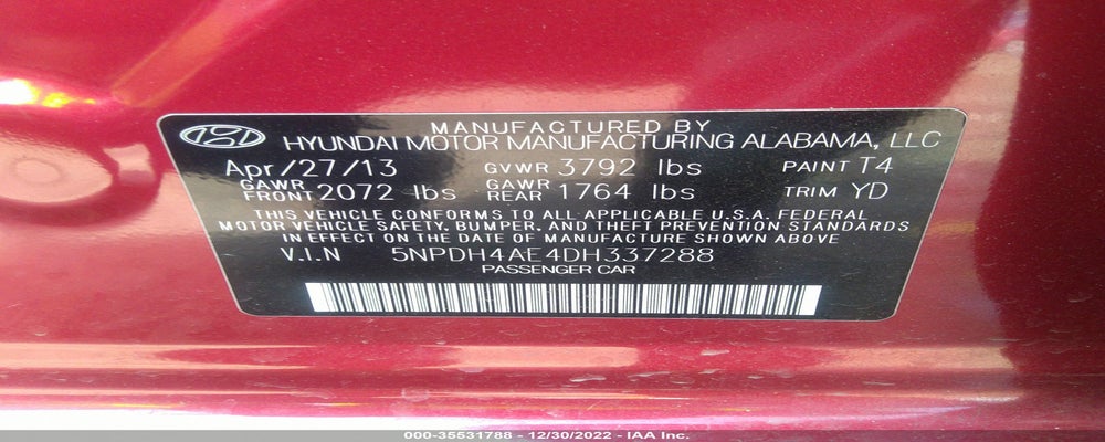 5NPDH4AE4DH337288 2013 HYUNDAI ELANTRA photo no. 9