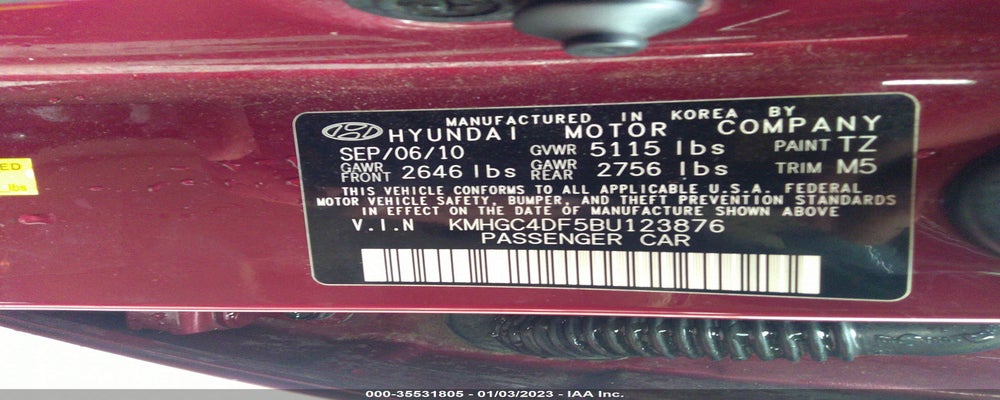 KMHGC4DF5BU123876 2011 HYUNDAI GENESIS photo no. 9