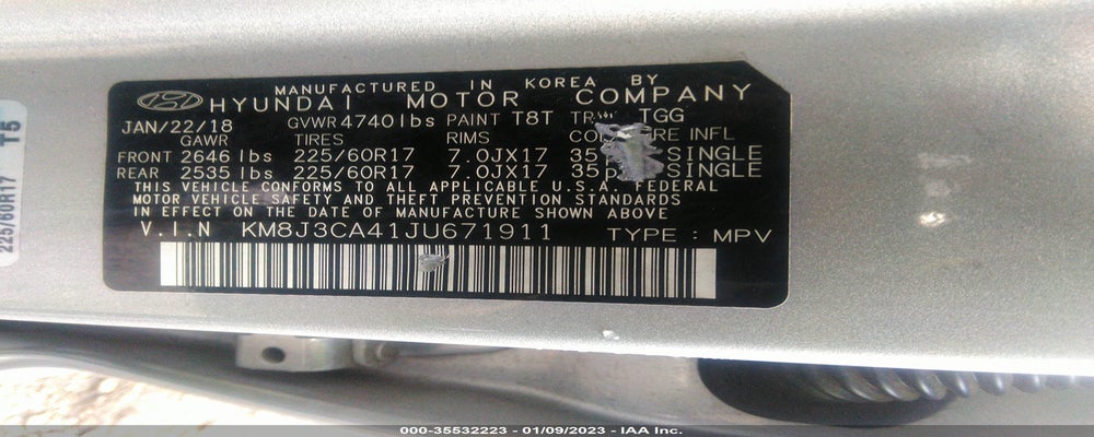 KM8J3CA41JU671911 2018 HYUNDAI TUCSON photo no. 9
