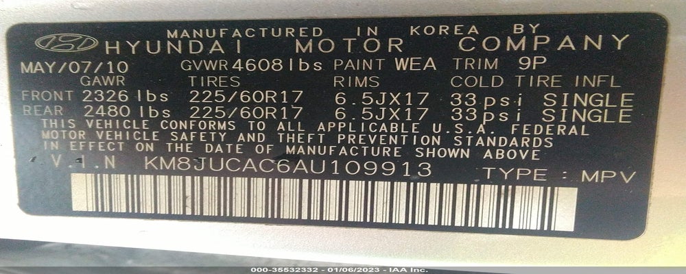 KM8JUCAC6AU109913 2010 HYUNDAI TUCSON photo no. 9