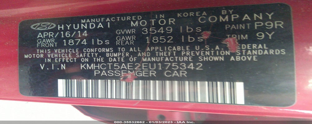 KMHCT5AE2EU175342 2014 HYUNDAI ACCENT photo no. 9