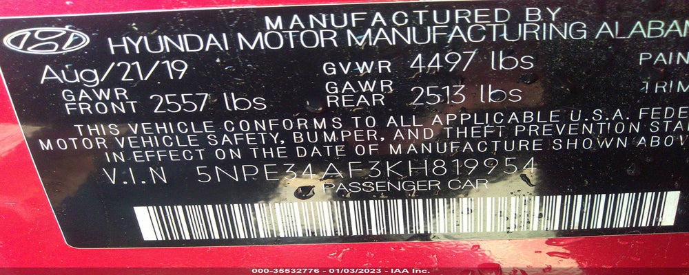 5NPE34AF3KH819954 2019 HYUNDAI SONATA photo no. 9