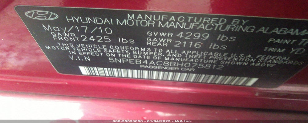 5NPEB4AC8BH075812 2011 HYUNDAI SONATA photo no. 9