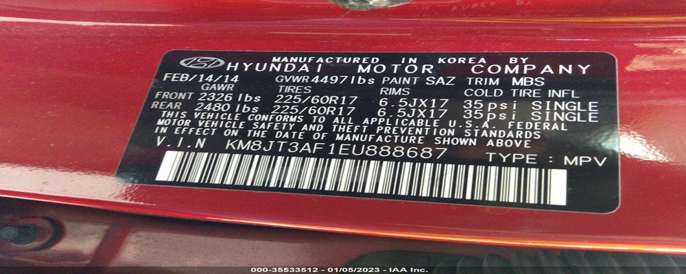 KM8JT3AF1EU888687 2014 HYUNDAI TUCSON photo no. 9