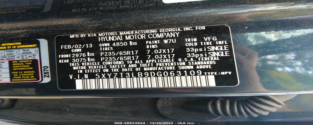 5XYZT3LB9DG063109 2013 HYUNDAI SANTA FE photo no. 9