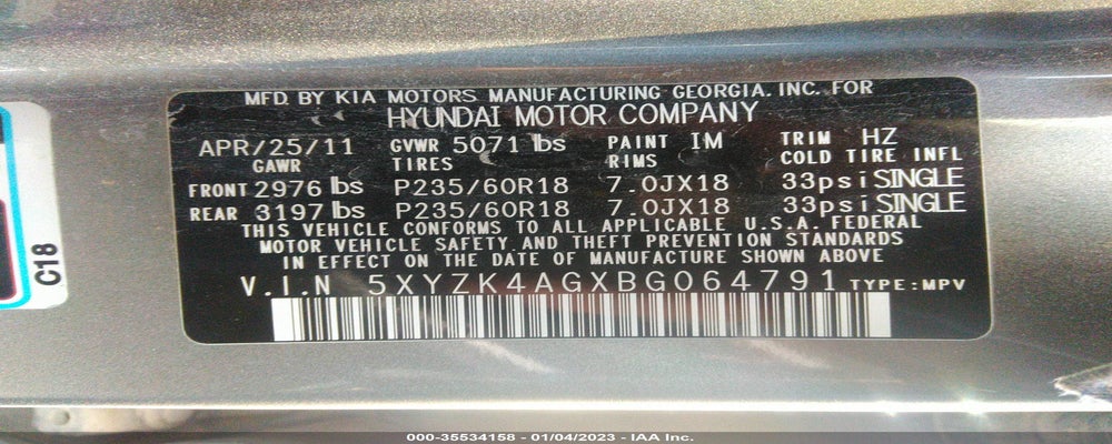 5XYZK4AGXBG064791 2011 HYUNDAI SANTA FE photo no. 9