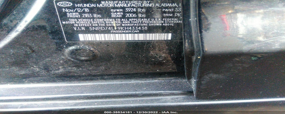 5NPD74LF9KH433438 2019 HYUNDAI ELANTRA photo no. 9