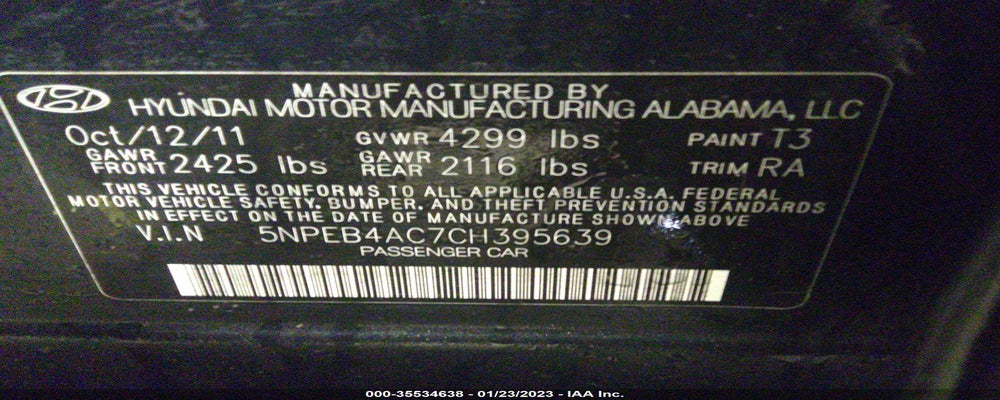 5NPEB4AC7CH395639 2012 HYUNDAI SONATA photo no. 9