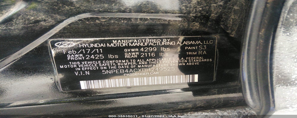 5NPEB4ACXBH249525 2011 HYUNDAI SONATA photo no. 9
